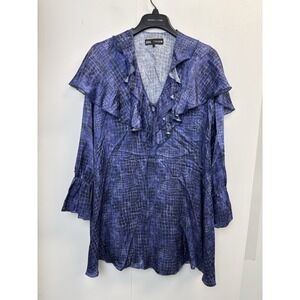Zara Ruffle Long Sleeve Mini Dress ZW Collection Women's S Blue Animal Print